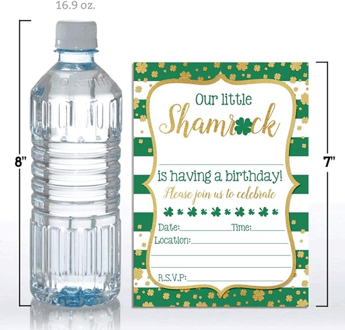 Our Little Shamrock St. Patrick’s Day Birthday Party Invitations, 20 5x7 Fill In Cards with Twenty White Envelopes by AmandaCreation