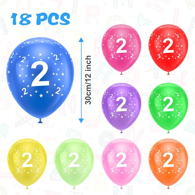 Ainiv 2nd Birthday Balloons 18PCS, 12inch Numbers Printed Latex Party Balloons, 2nd Anniversary Party Supplies Balloons, Numbers Balloons Decorations for Girls Boys 2 Year Old Birthday Party