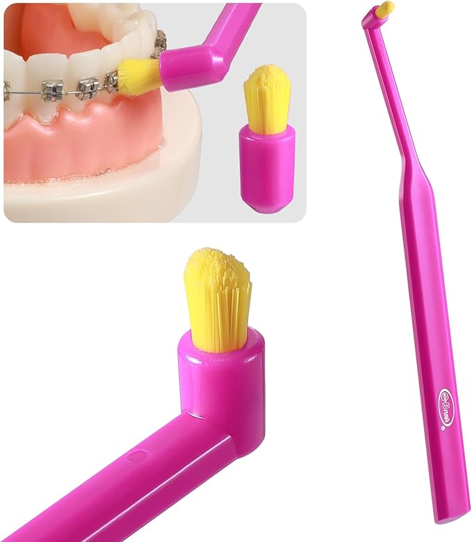 B Rush Small-Head Orthodontic Toothbrush- End Tuft Brush, Single Tufted Toothbrush Dental Toothbrushes for Braces, Interdental Interspace Brush for Detail Cleaning, Pack of 5