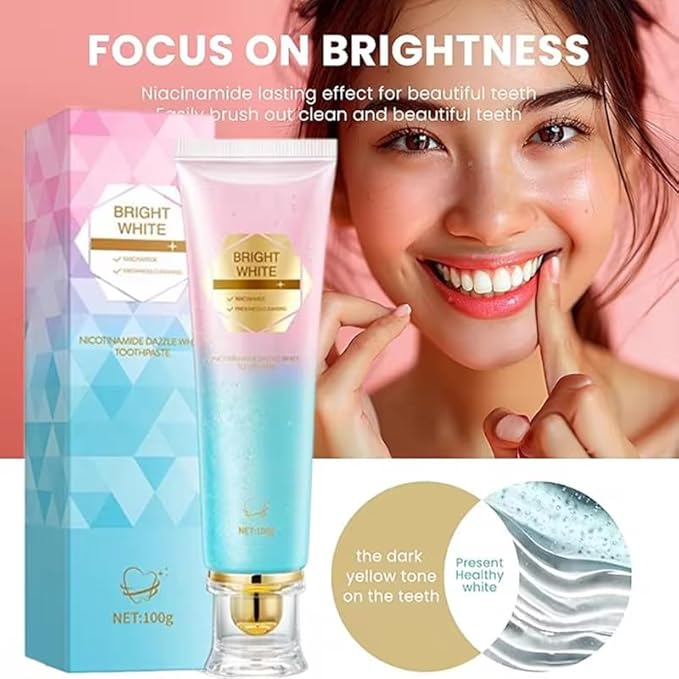 Niacinamide Whitening Toothpaste (Pack of 2) - Cleans Stains and Strengthens Teeth, Reduces Gum Problems, Freshens Breath, Mint Flavored Without Fluoride for Sensitive Teeth