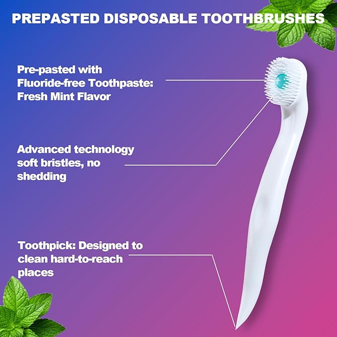 EchoRid Mini Disposable Toothbrush, Pre-Pasted Toothbrushes with Toothpaste and Toothpick for Travel - Fluoride Free, No Rinsing Needed, Mint Flavor, Fresh Breath Anywhere Anytime - 28 Ct