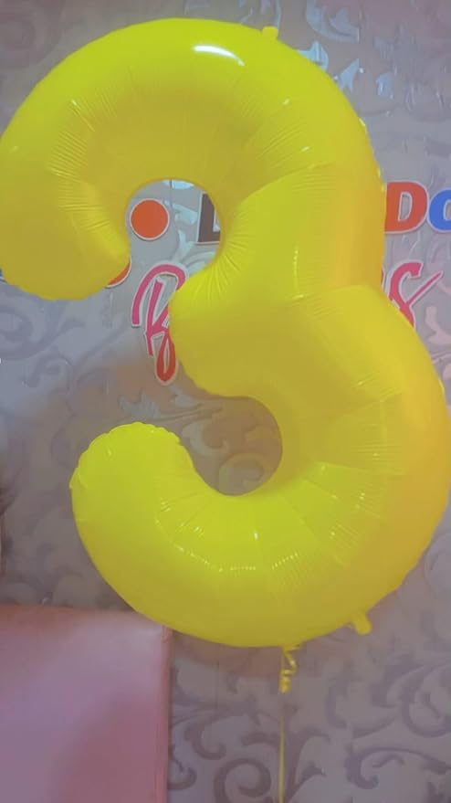 Yellow Number 3 Balloon 40 Inch, 3 Balloon Number, 3rd Birthday Decorations, Yellow Party Supplies for Boys Girls