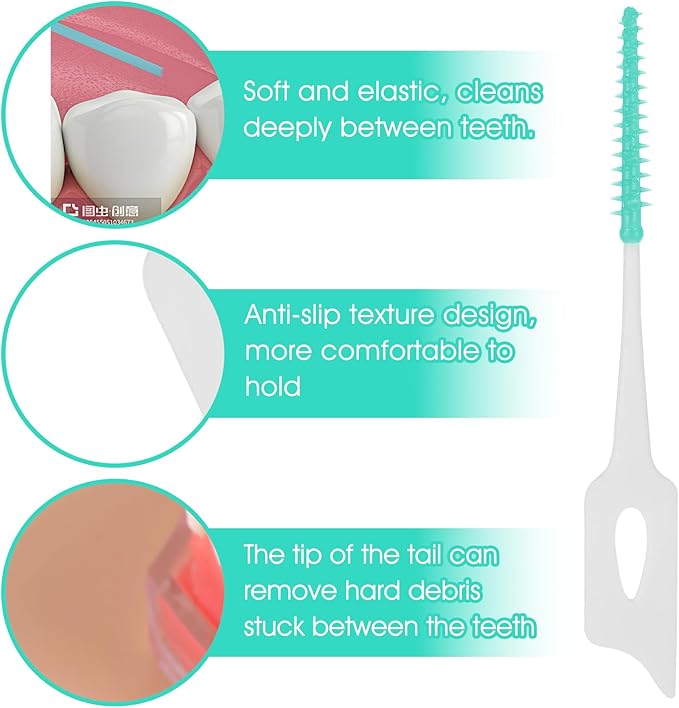 1440 Pieces Dual Purpose Toothpick, Dual-Use Interdental Brushes Soft Silicone Interdental Brushes Disposable Dental Picks Premium Dental Floss Picks 360° Bendable Braces Brush, with Carry Case