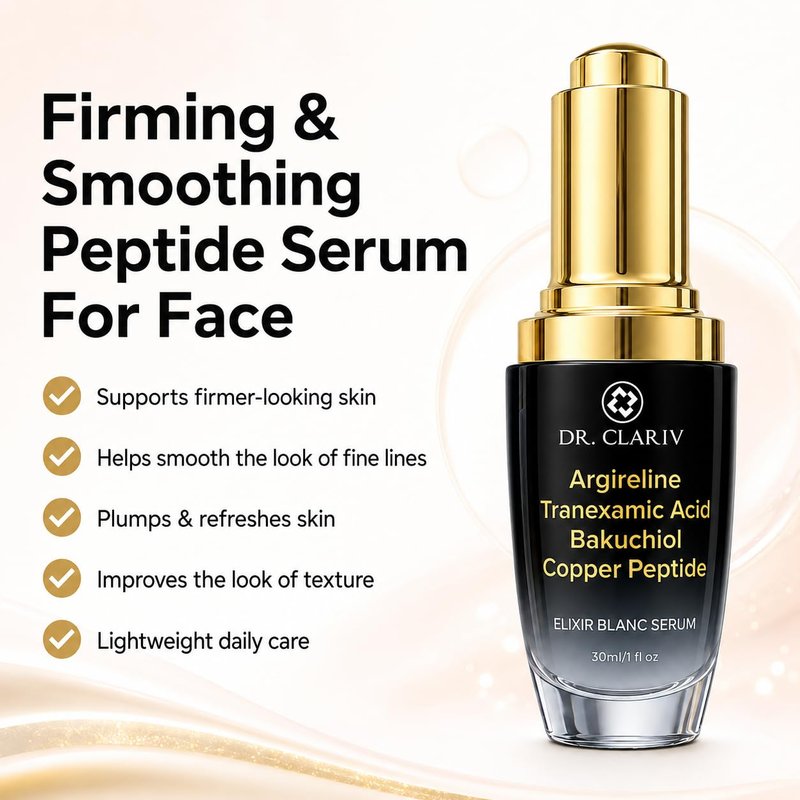 DR. CLARIV Argireline Peptide Serum with Tranexamic Acid, Bakuchiol & Copper Peptide, Daily Face Serum for Fine Lines, Firm Feel, Smooth Texture & Hydration, Lightweight Anti Aging Serum, 1 Fl Oz