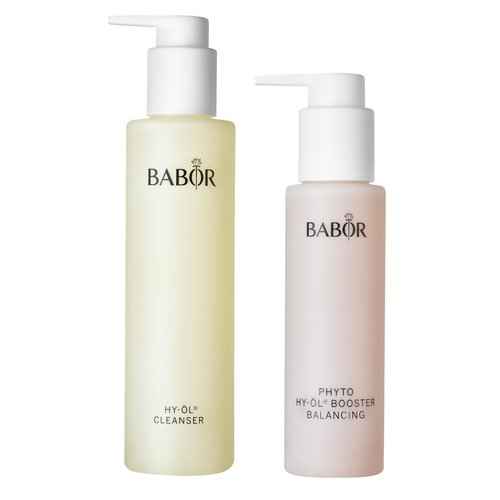 BABOR HY-OL Cleanser & Phyto HY-OL Booster Balancing Set, Double Cleansing, Oil Cleanser and Makeup Remover Oil, Evens Complexion for Combination & Oily Skin