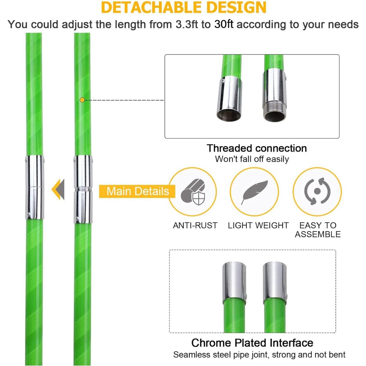 30 Feet Tree Pole Pruner Manual Branches Trimmer Tree Branch Garden Tools Loppers Hand Pole Saws Extendable Height Adustable System for Sawing and Shearing