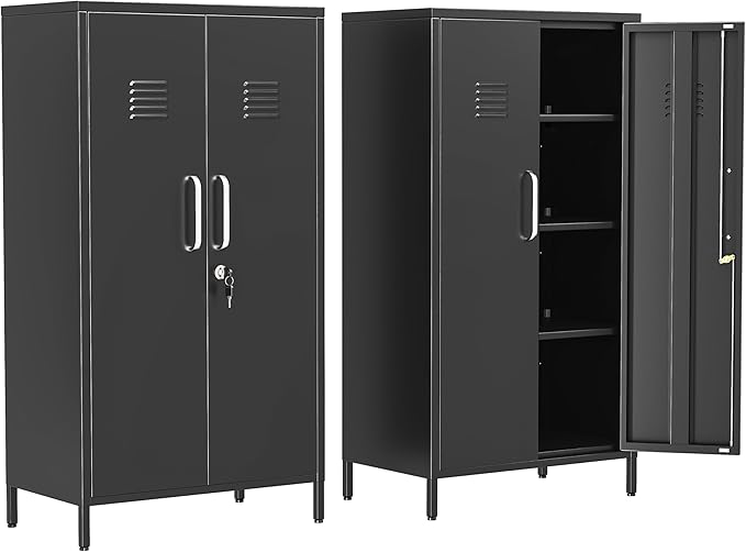 Narrow Storage Cabinet 51.18" H Bathroom Cabinet Metal Pantry Cabinets, 3 Adjustable Shelves for Kitchen, Home Office, Living Room, Dinning Room (30 inches Wide Black)