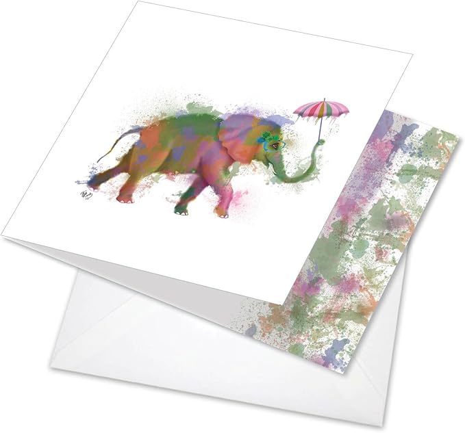 The Best Card Company - 1 Happy Birthday Card with Envelope - Adorable Colorful Animals, Fun Whimsical Notecard - Funky Rainbow Wildlife - Elephant CQ4948JBDG