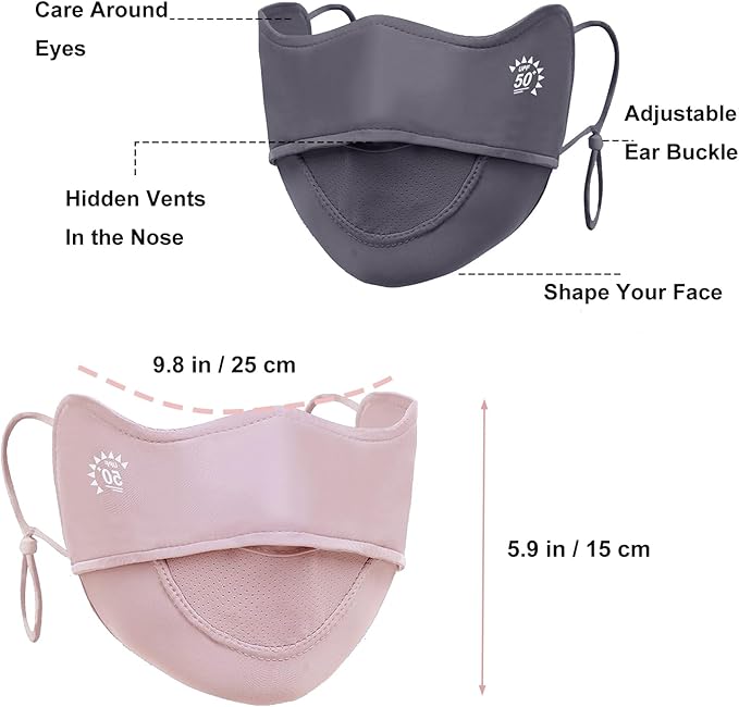 2Pcs UV Face Mask, Sun Masks for Women, Cooling Breathable Face Cover for Outdoors, Washable Reusable