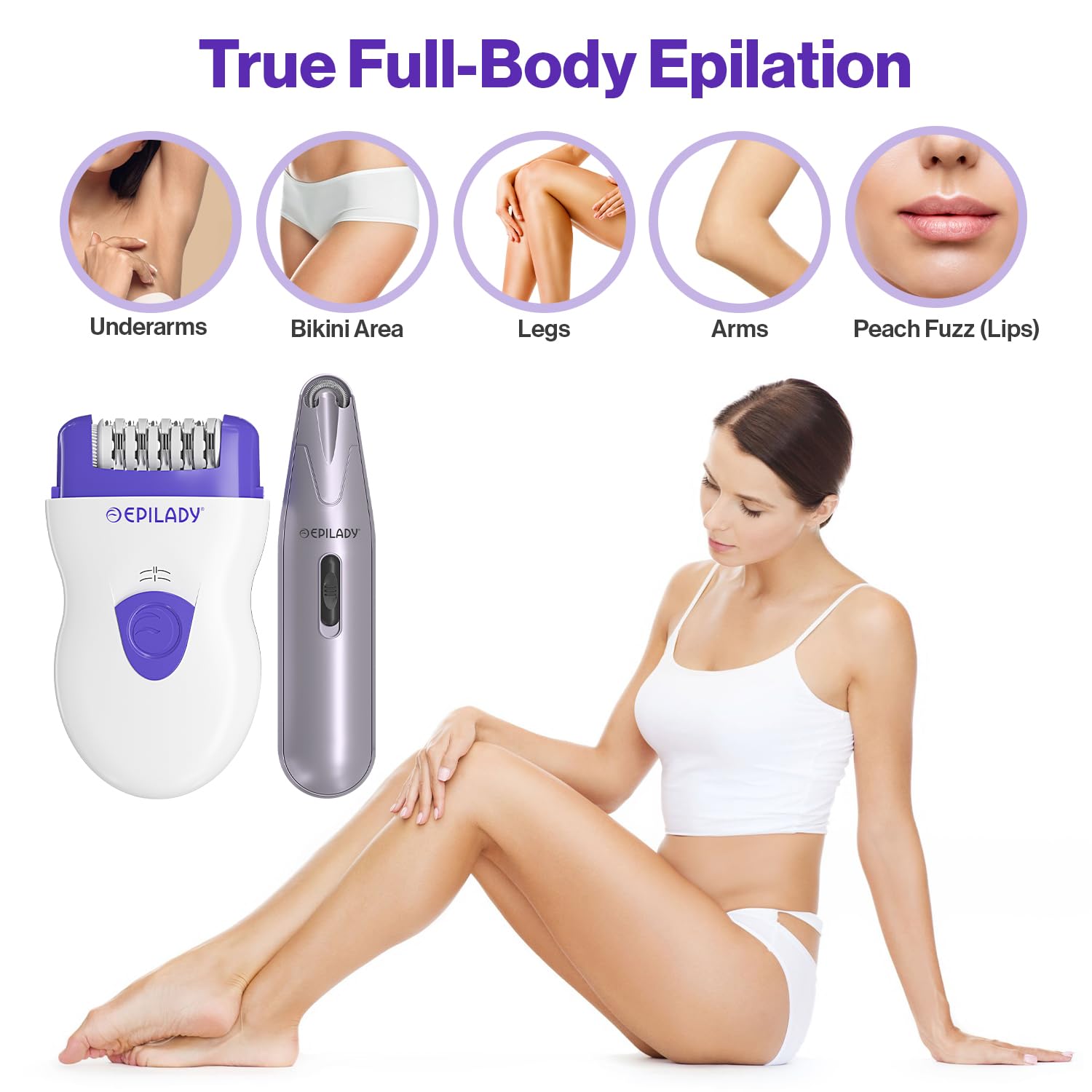 Epilady Face & Body Hair Removal Device Bundle, Corded Electric Epilator for Women with Facial Hair Remover, Epilator for Legs, Arms, Underarms, Bikini Line, Upper Lip & Chin, Long-Lasting