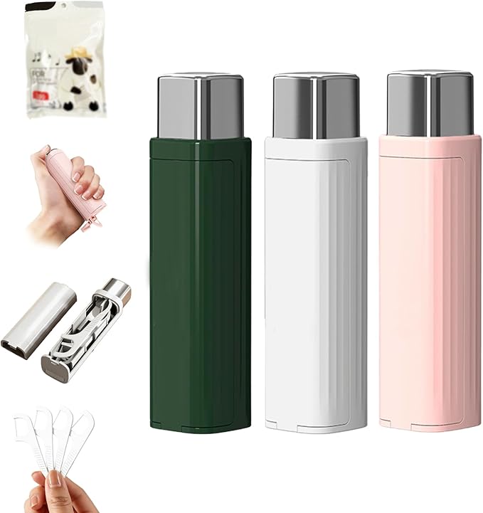 Portable Dental Floss Case,Automatic Dental Floss Pick Case,Refillable Floss Organizer with 100 Picks,Dentals Flosss Pick Cases for Cleaning Teeth and Oral Care (3PCS)
