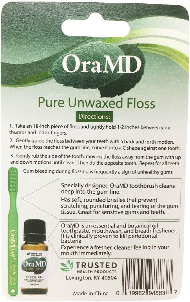 OraMD Oral Care Pure Unwaxed Dental Floss 54.6 Yards - PFOA-Free, Chemical Free, Shred Resistant - Unscented and Ultraclean Plaque Removal - Teeth and Gum Protection for Adults - Pack of 6