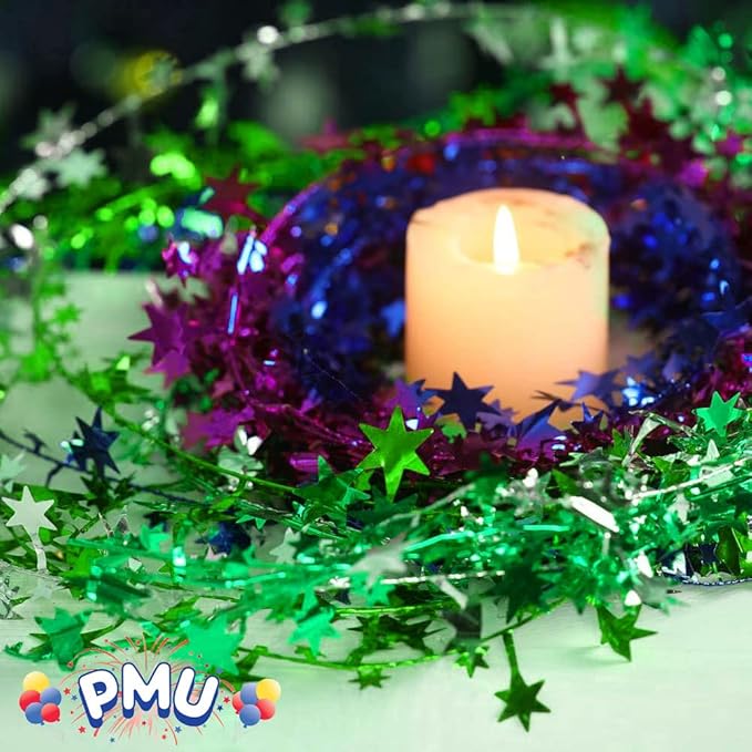 PMU 75 Ft Star Wire Shiny Garland Green - Halloween, Christmas Party, Wedding, Birthday, Festive Home Decoration Ornament Green (3pc-25Ft Each)
