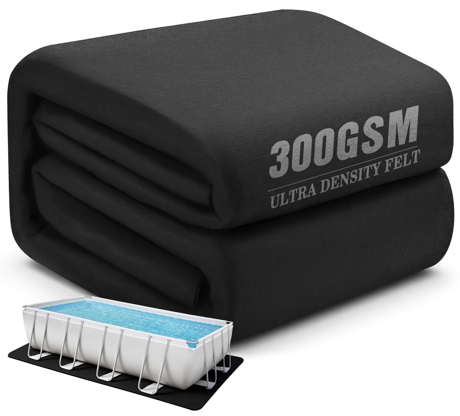 UIRWAY 12 x 20ft Rectangle Pool Liner Pad for Above Ground Pool, [2026 New 300G/M² Thicker Heavy Duty] Black Geotextile Swimming Pool Floor Liner, Puncture Resistant Pool Base, Weed Barrier Protection