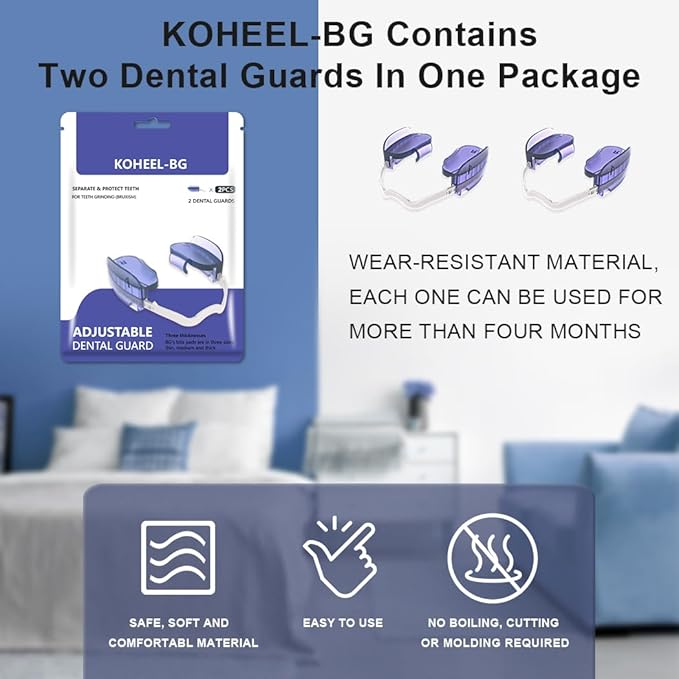 KOHEEL Mouth Guard for Teeth Grinding, Adjustable Dental Guard to Stop Bruxism, Night Guard, 2 Count (Thin)