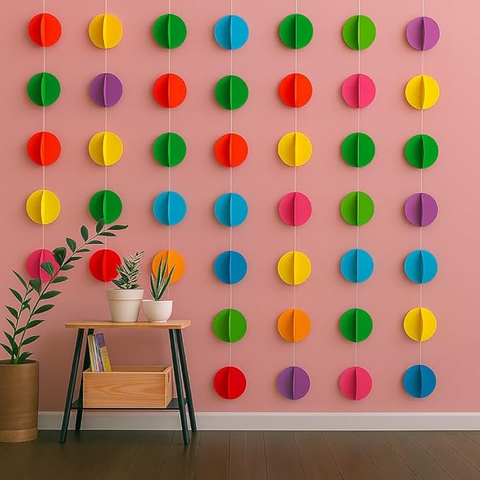 3D Circle Paper Garland 54 Ft | 6 Pc Wall Hanging Colorful Rainbow Streamers | Birthday Party Baby Shower Wedding Christmas New Year Decor | Festival & Holiday Backdrop Decoration | Multicolor