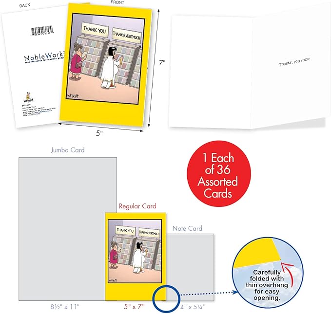 NobleWorks - 36 Assorted Set Funny Mixed Occasions Cards Bulk Box w/Envelopes, Humor Birthday Get Well Friendship (36 Designs, 1 Each) - Whyatt's Wide Variety AC9382XXG-B1x36