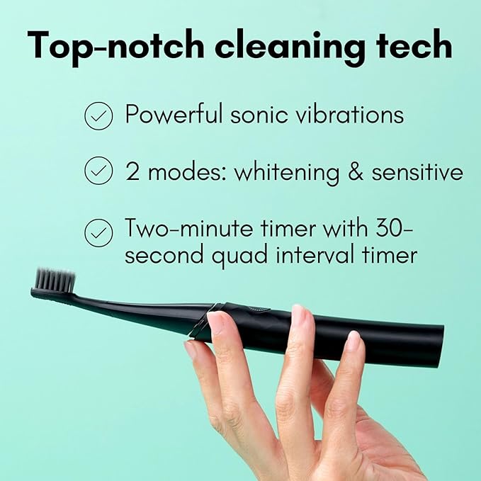 Burst Curve Sonic Electric Toothbrush for Adults (Black) | Slim Travel Brush with Cover | Ultra Soft Bristles | Up to 2 Month Rechargeable Battery | Two Modes & Timer