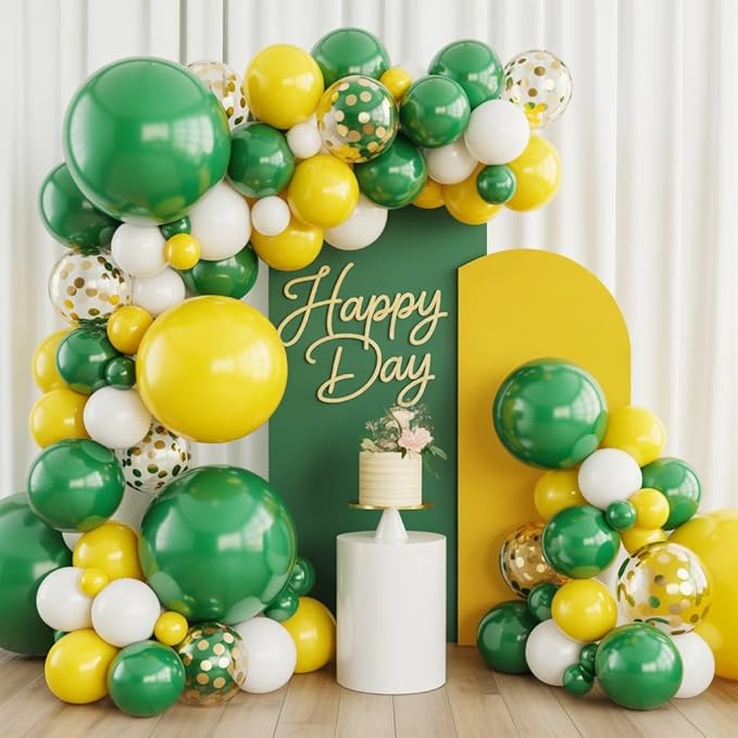 Green Yellow Balloon Garland Kit, Golf Birthday Decorations with Dark Green Yellow Latex Balloons Gold Star Foil Balloon for Boys Birthday Forest Jungle Tractor Soccer Party Decorations