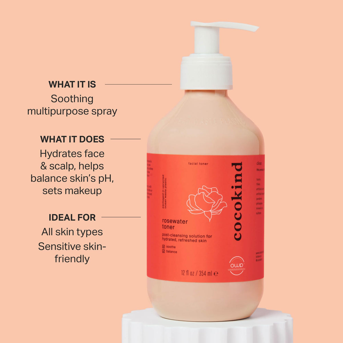Cocokind Rosewater Facial Toner, Jumbo Bottle, 12 Fl Oz