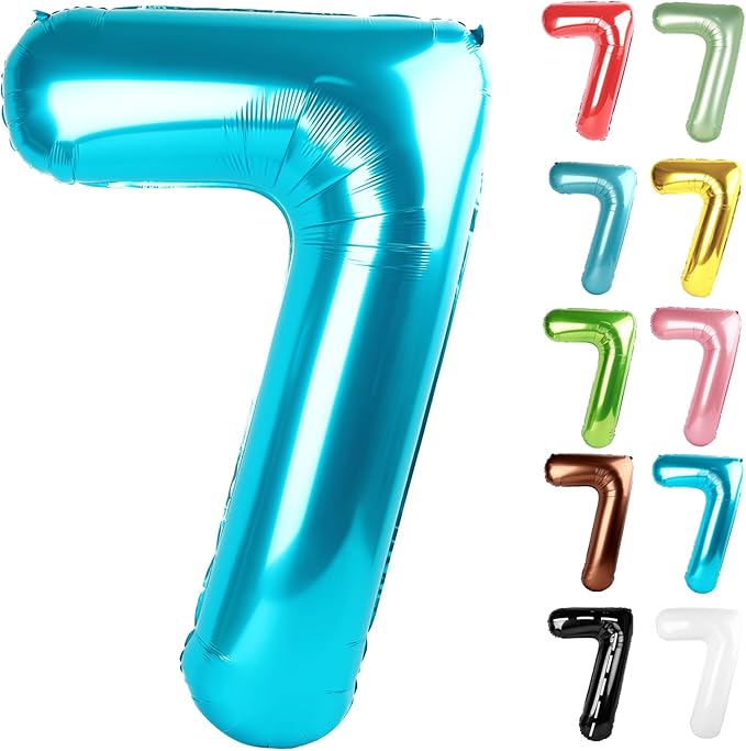 Light Blue Number 7 Balloon 40 Inch, 7 Balloon Number, 7th Birthday Decorations, Light Blue Party Supplies for Boys Girls