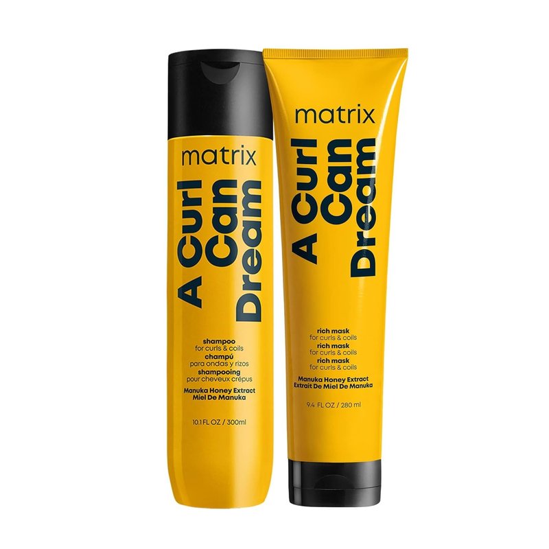 Matrix A Curl Can Dream Deep Cleansing Shampoo and Rich Hair Mask Set | Preserves Curl Pattern, Removes Build Up | For Curly & Coily Hair | Silicone & Paraben Free | With Manuka Honey Extract