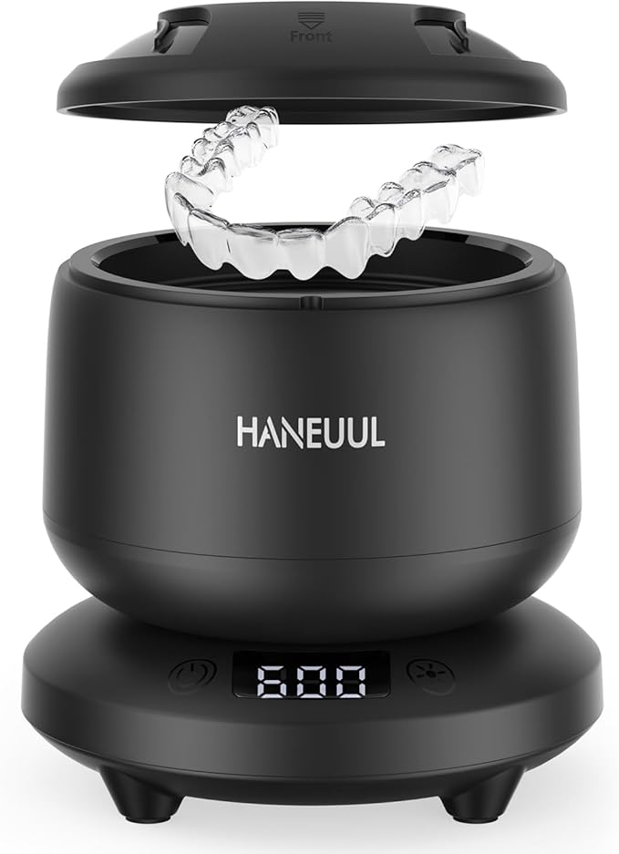 2025 Ultrasonic Retainer Cleaner for Dentures & Aligner, Durable Removable Base and Top Cover, Denture Cleaner Machine with 4 Modes for Mouth Guards, Jewelry, Rings, etc (Black)