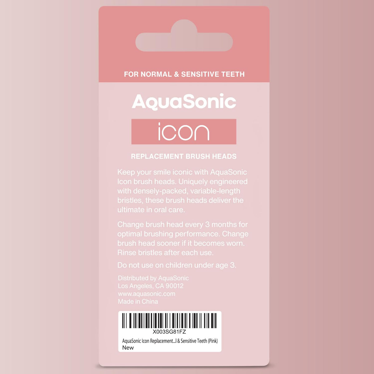 AquaSonic Genuine Icon Replacement Brush Heads | ADA Accepted | Compatible with AquaSonic Icon Toothbrush | 6 Brush Heads | for Normal & Sensitive Teeth (Light Pink)