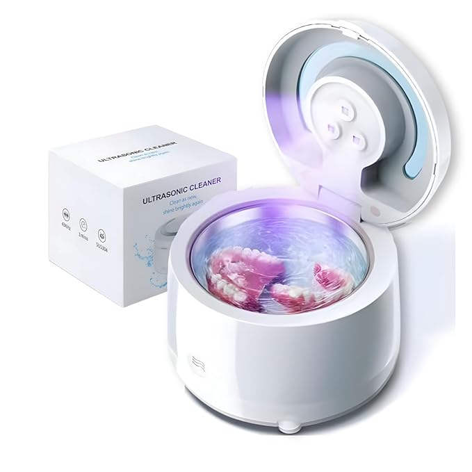 Dental Ultrasonic Retainer Cleaner Machine - True 45kHz Cleaning Pod with Digital Timer for Denture, Mouth Guard, Aligner, Night Guard, Braces, Toothbrush Heads, Jewelry