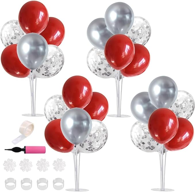 TONIFUL 4 Centerpieces Table Stand,Red Sliver Balloon Stand for Christmas,Birthday,Wedding,Anniversary, Graduation Decorations,Valentine's Day,New Year 2026