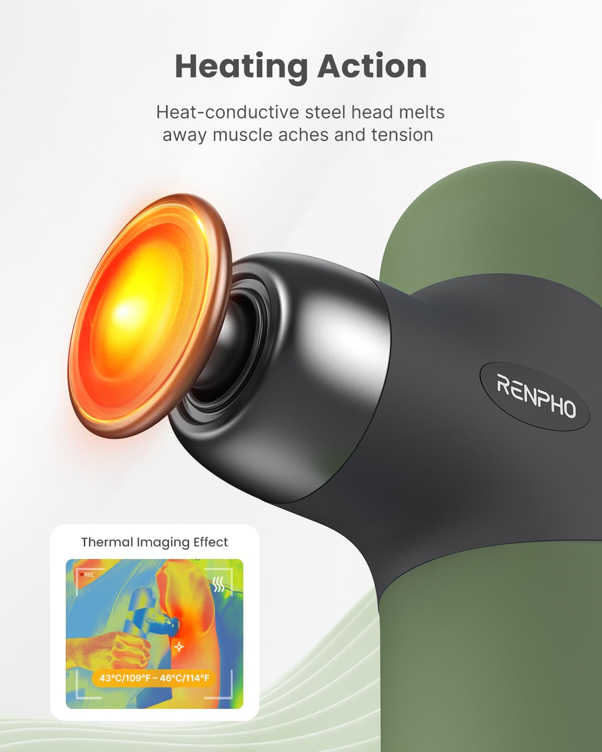 RENPHO Mini Thermal Massage Gun with Heat, Portable Deep Tissue Percussion Massager with 4 Heads for Neck & Back Comfort, Ultra-Quiet for Home, Office & Travel, Carry Case, Gifts for Men Women