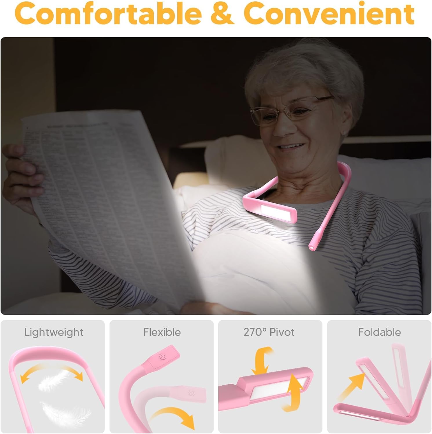 Neck Light for Reading in Bed at Night, Back to School Supplies College Dorm Essential Reading Light,Knitting Accessories Sewing Supplies Birthday Gifts for Women Mom Wife Nurse Gifts for Teen Girls