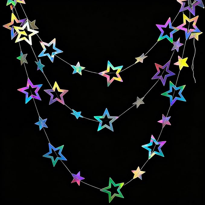 52 Feet Star Garland Banner Decorations for Party,Gold Star Hanging Bunting Banner Hanging Glitter Stars Garland Christmas Birthday Decorations (4 Pack Hollow Star)