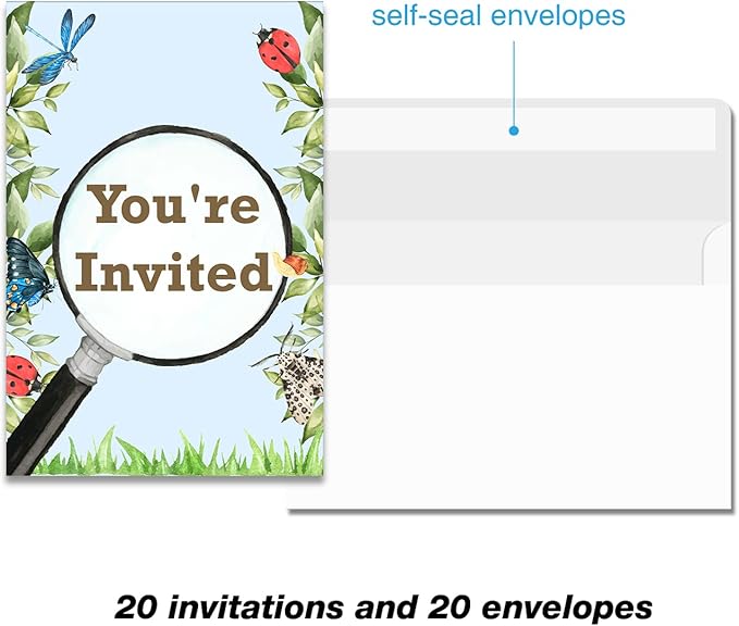 Soiceu Boy Bug Birthday Invitations with Envelopes Set of 20 Bug Scavenger Hunt Insect Birthday Party Invites Fill in Blank