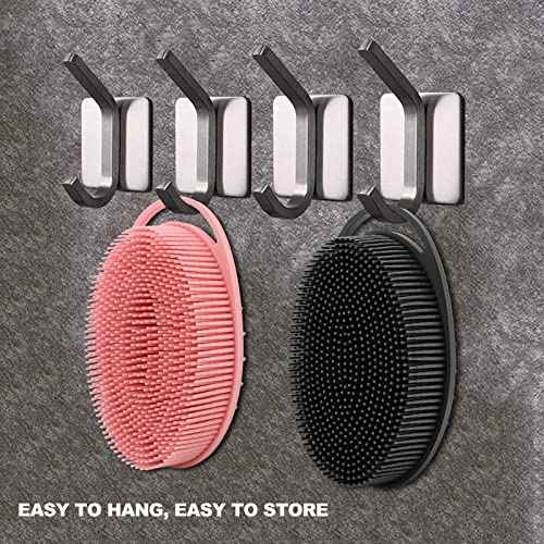 2 Pack Silicone Body Scrubber, Loofah Double-Sided Body Brush,Shower Scrubber and Scalp Massager Shampoo Brush for Sensitive Kids Women Men All Kinds of Skin (Black & Pink)