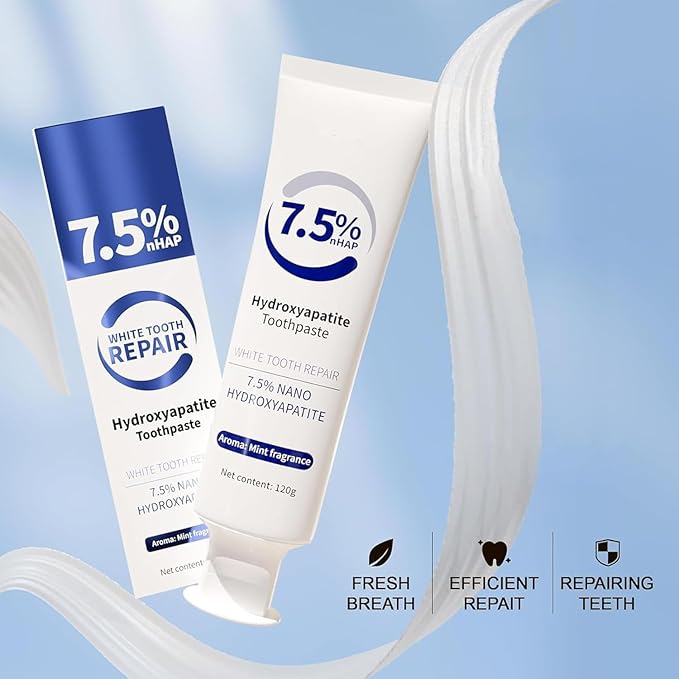 3 Pcs 7.5% Hydroxyapatite Toothpastes for Enamel Protection and Tooth Strengthening, Stain Removal, Whitening Tooth, Gentle Mint, Fresh Breath, Daily Use for Oral Health