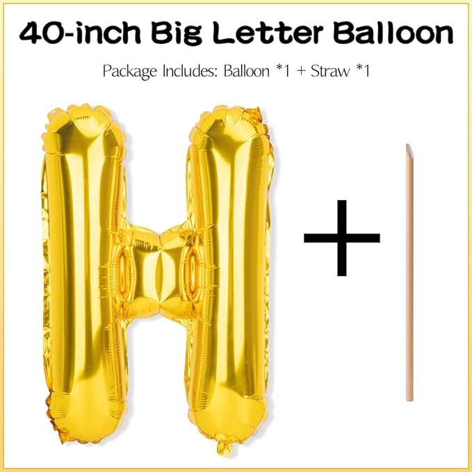 Gold Letter Balloons 40 Inch H Balloon Letters H Alphabet Balloons Giant Letters With Straw Big Balloons Foil Large Gold Balloons For Birthday Party Decorations Wedding Thanksgiving Christmas Balloons