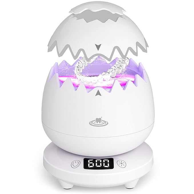 Ultrasonic Retainer Cleaner, 45kHz Denture Cleaner Machine, 4 Cleaning Modes, Removable Base, Dental Cleaning Pod for Mouth Guard/Night Guard/Braces/Aligner/Jewelry