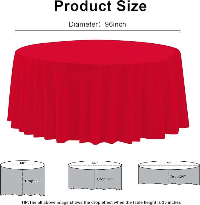 12 Pack Premium Red Plastic Table Cloth -96 Inch Round Tablecloth, Disposable Tablecloth Plastic Table Cover for Parties (12, Red, 96" Round)