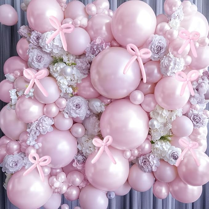 Pearl Purple Balloon Double Stuffed Lavender Balloons Garland Pearl Pastel Light Purple Arch Kit with Lilac Long Balloons Different Size for Birthday Wedding Baby Shower Anniversary Decoration