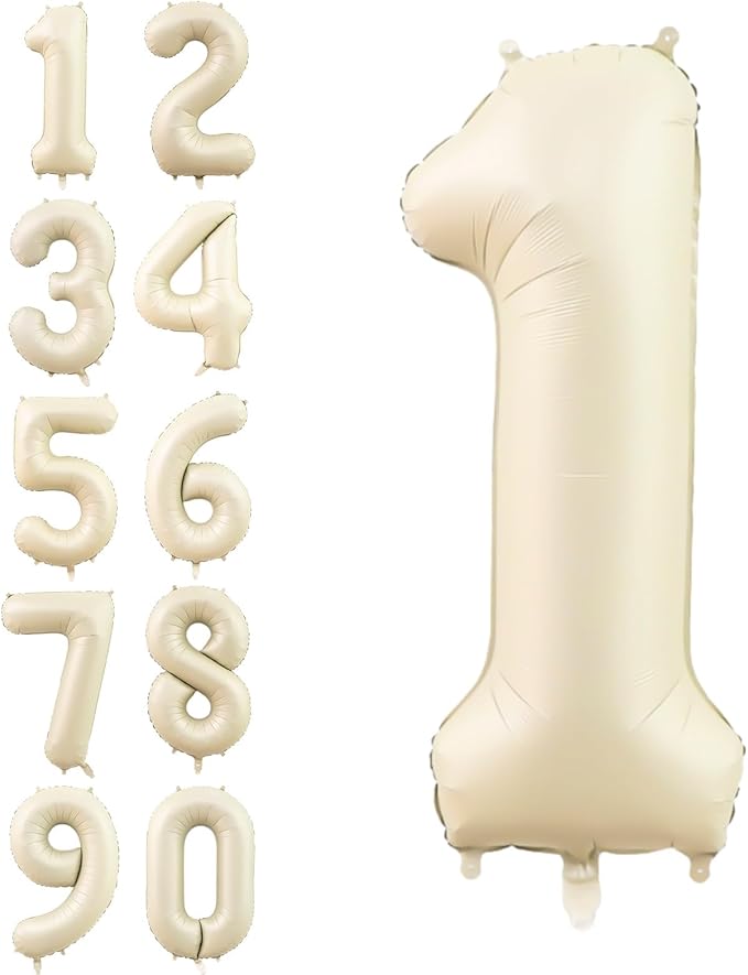 Number 1 Balloon Beige,40 Inch Large Cream Foil 1 Helium Balloons for Boys Girls Birthday Anniversary Decorations