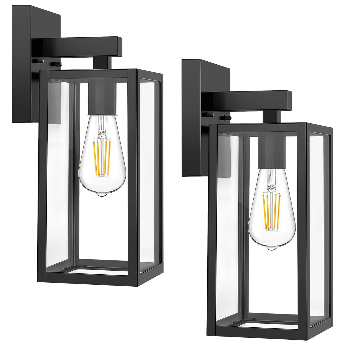 MAXvolador Outdoor Wall Sconce, Exterior Waterproof Wall Lantern Light Fixtures, Black Porch Lights with Toughened Glass Shade, Anti-Rust E26 Socket Front Door Mount Lighting, 2 Pack