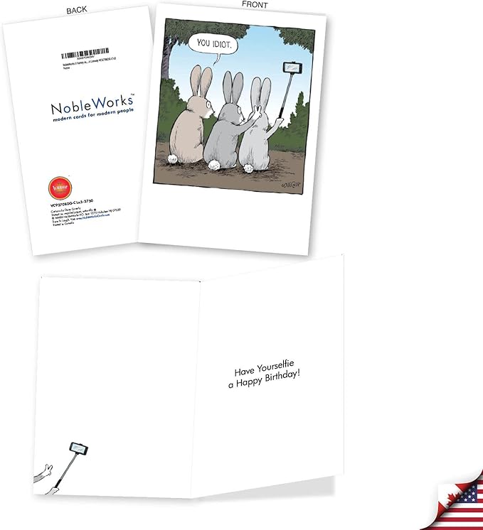 NobleWorks Assorted 3 Pack of Funny Feisty Animal Birthday Greeting Cards with 5 x 7 Inch Envelopes (3 Designs, 1 Each) Three's a Comedy VC9270BDG-C1x3