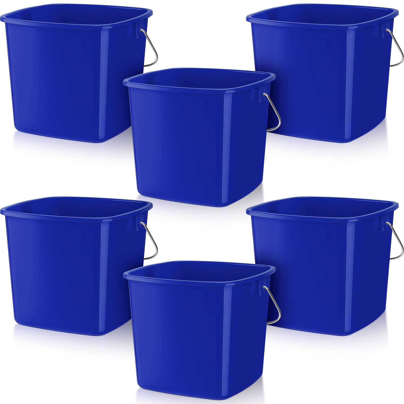 Zhehao 6 Pcs 3 Quart Bucket for Cleaning Small Sanitizer Bucket for Restaurant Square Plastic Pail with Handles for Home, Offices, Commercial Use, Food Service(Dark Blue)