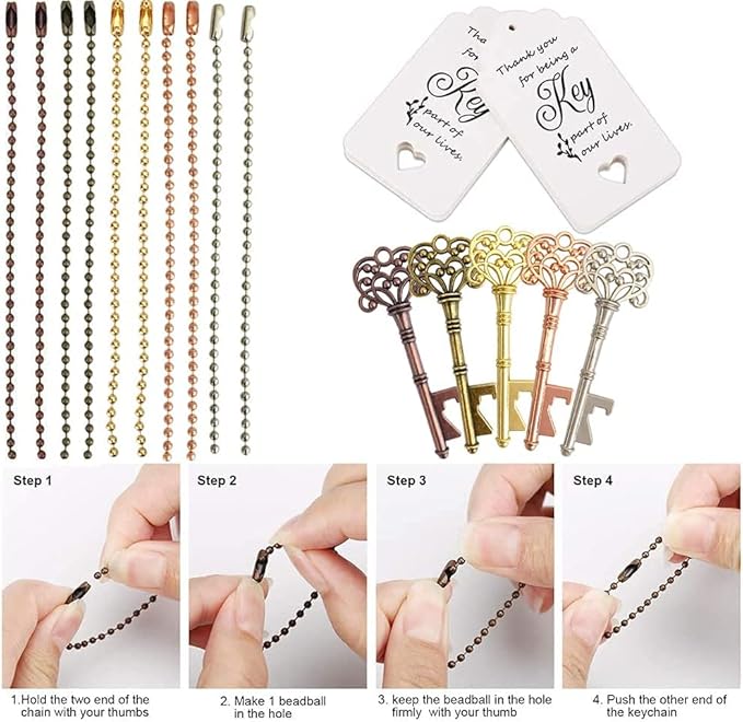 WODEGIFT 100 PCS Wedding Favors Key Bottle Openers,Bridal Shower Party Favors,Vintage Skeleton Key, Rustic Wedding Favors Decoration (5 colors mix and match)