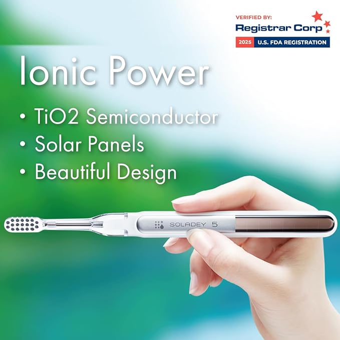 Soladey5 Ionic Toothbrush, Blue, Large Solar Panels and TiO2 Semiconductor, You can Brush Without Toothpaste