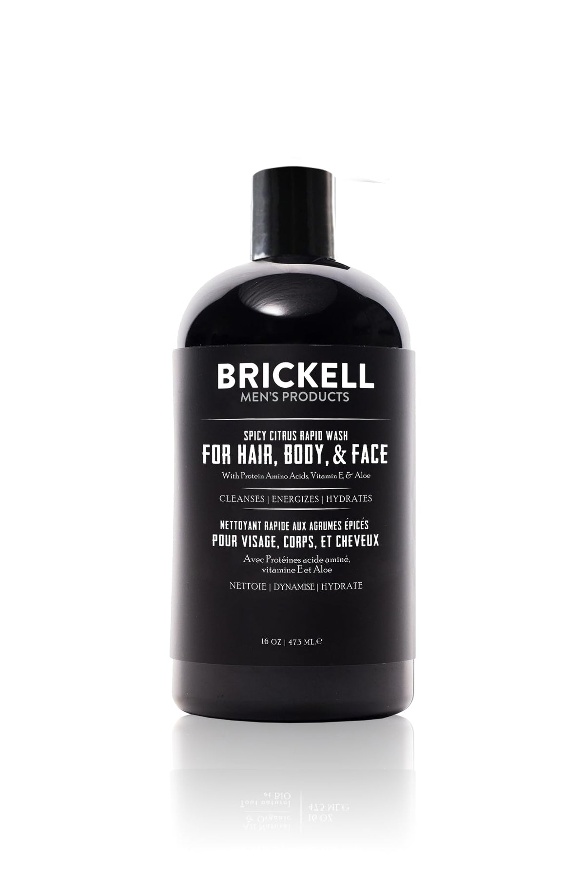 Brickell Men's Rapid Wash, 3 in 1 Body Wash Gel for Men, With Aloe, Vitamin E, and Jojoba Oil, 16 Ounce, Spicy Citrus Scent