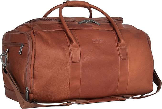 Kenneth Cole REACTION Duff Guy Colombian Leather 20" Single Compartment Top Load Travel Duffel Bag, Cognac
