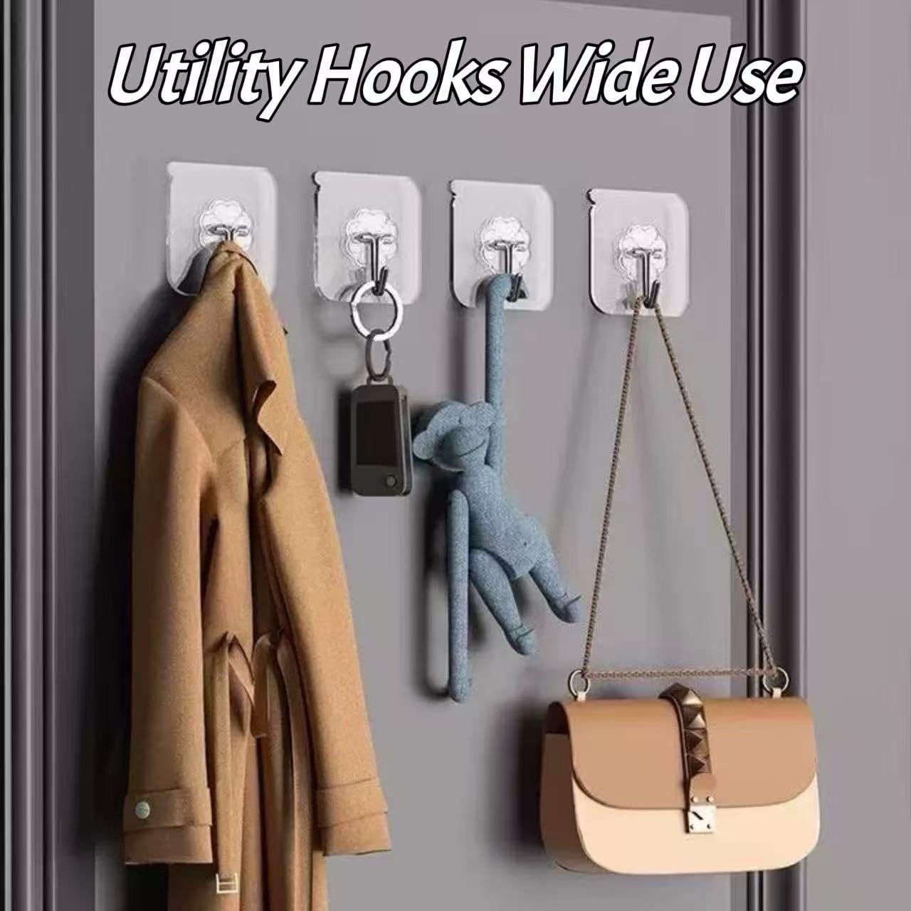 DDMY Hooks for Hanging, 50 Pack Wall Hooks 50lb(Max) Transparent Reusable Waterproof Adhesive Hook for Kitchen Curtain, Towel Hook for Bathrooms, Heavy Duty Self Coat Hook for Walls No Damage