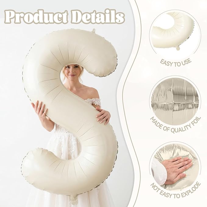 Biapian 40 Inch MRS Letter Balloons, Big Cream MRS Foil Balloons, 3 Pcs Giant Foil Large Aluminum Balloon Helium for Wedding Bride to Be Anniversary Couple Sweetheart Hen Party Decoration (Cream)